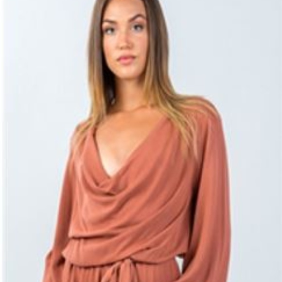 Palm Beach Boutique Pants - Rust Cowl-Neck Romper Bell Sleeves Romper